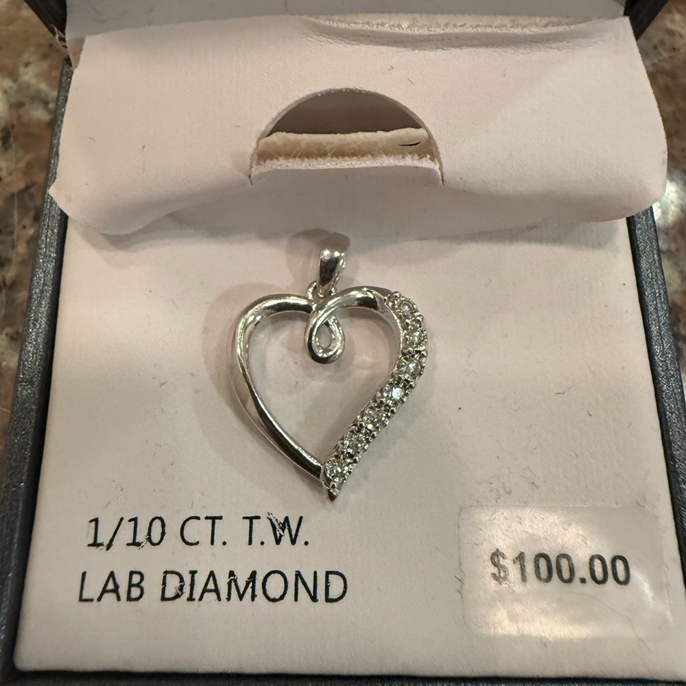 Sterling Silver Heart Pendant with Lab Diamonds